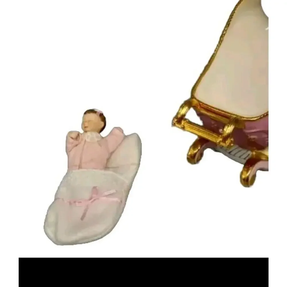 Sweet Slumber, Heirloom Fine Porcelain Musical Rocking Crib Small Porcelain